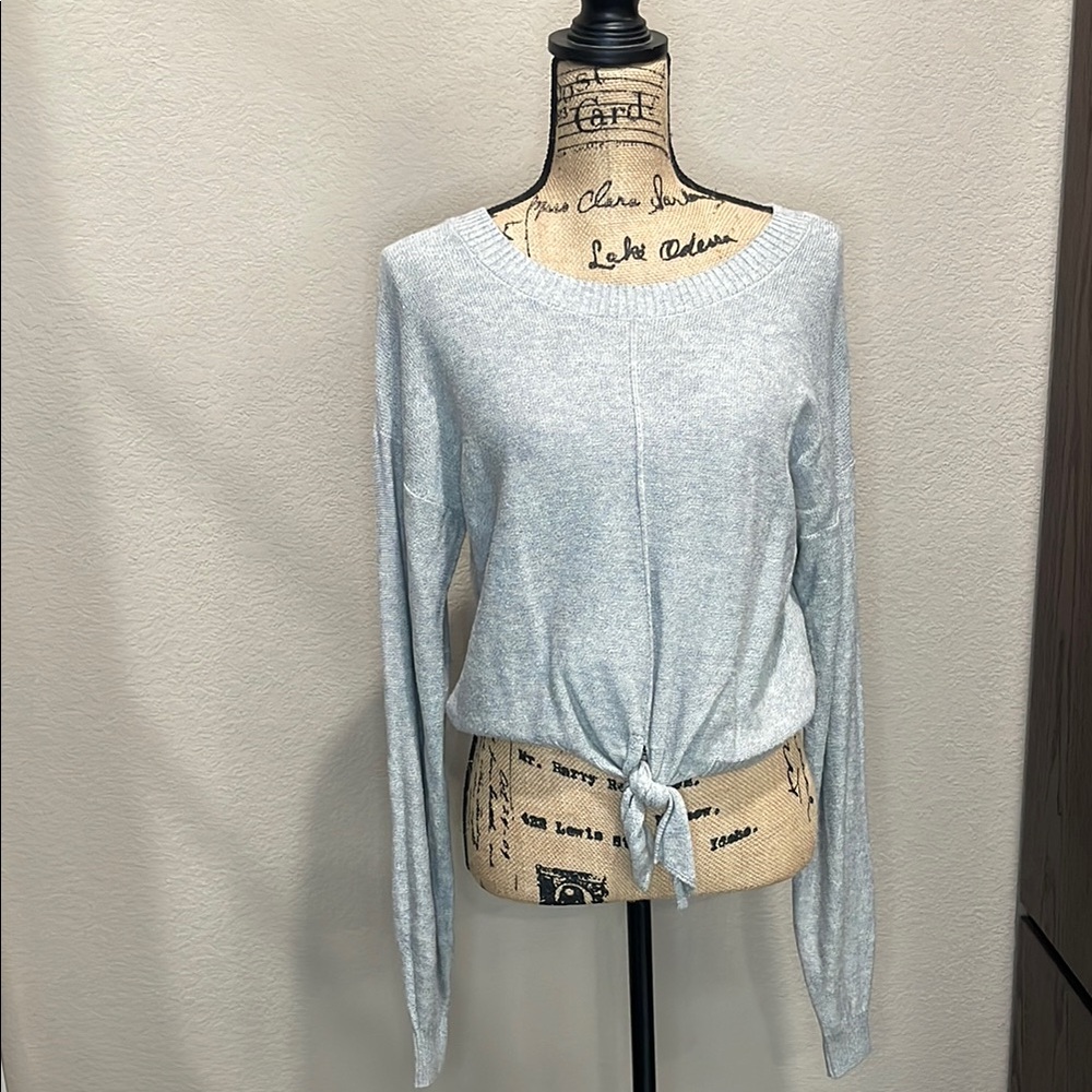 Hollister Grey Tie-Front Long Sleeve Lightweight Sweater